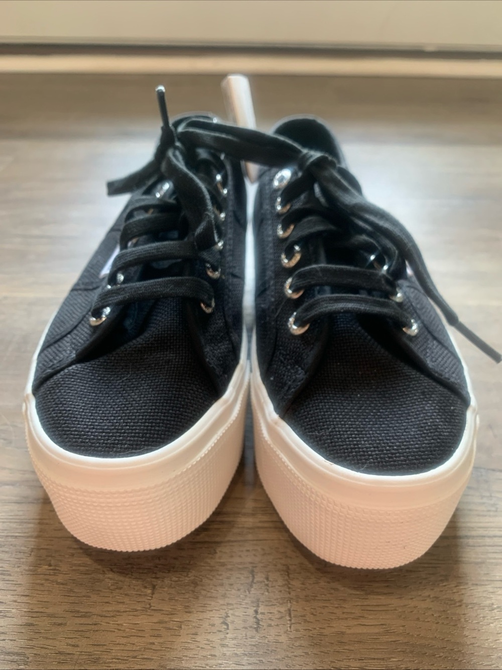 NWT Superga Black Canvas Platform Sneakers with White Platform Sole Sz 7.5